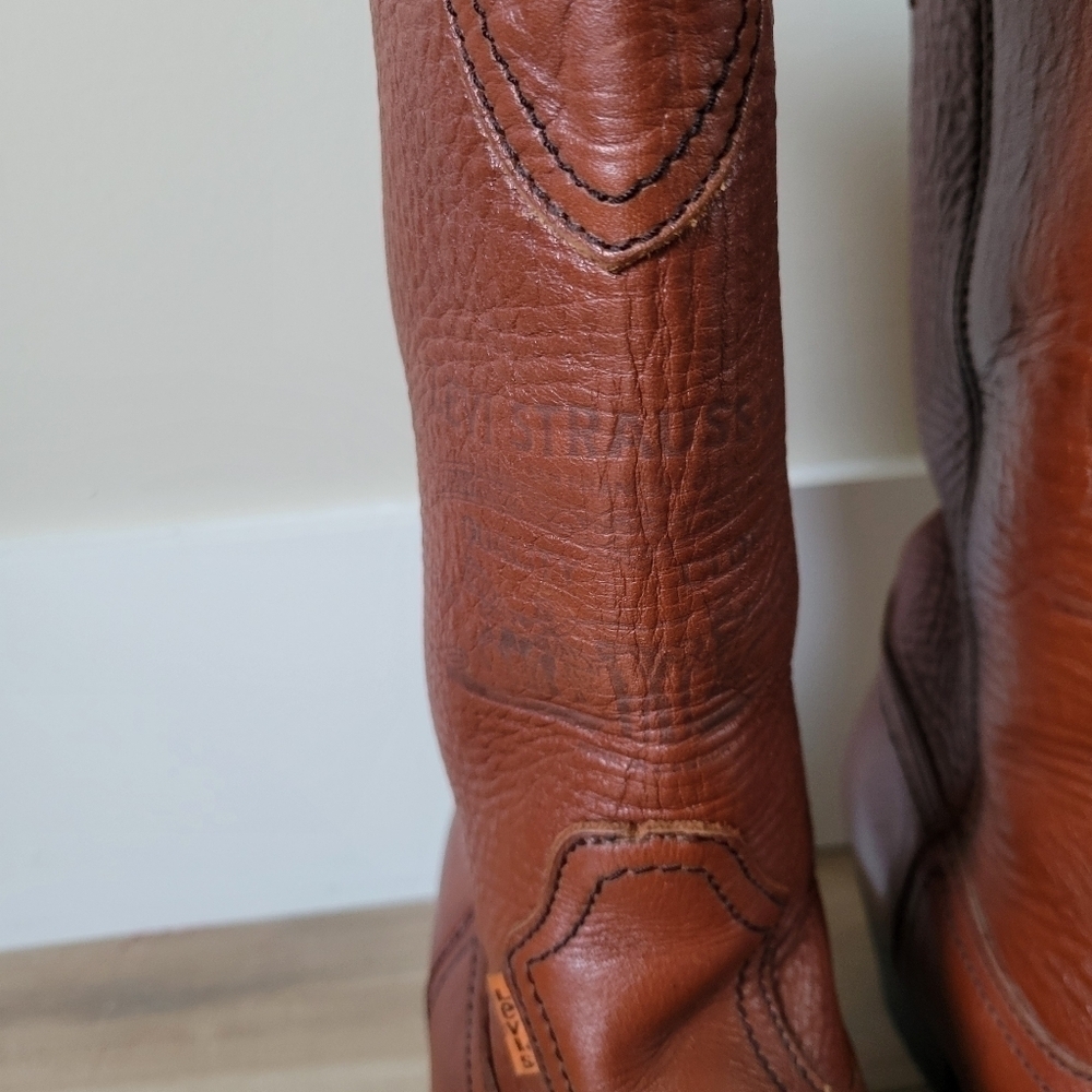 Vintage Men's Leather Levi's Cowboy Western Boots Cognac Brown Orange Tab Sz 10 - Picture 9 of 12